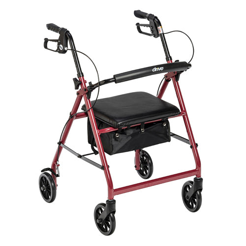 Rollator 4-Wheel with Pouch & Padded Seat  Red - Drive - Hillery's Products & Services