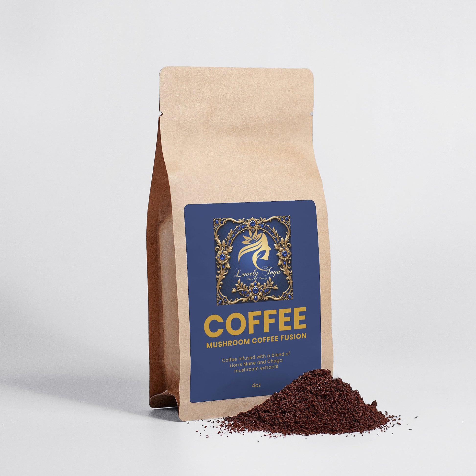 Lovely Toya Mushroom Coffee Fusion - Lion’s Mane & Chaga 4oz - Hillery's Products & Services