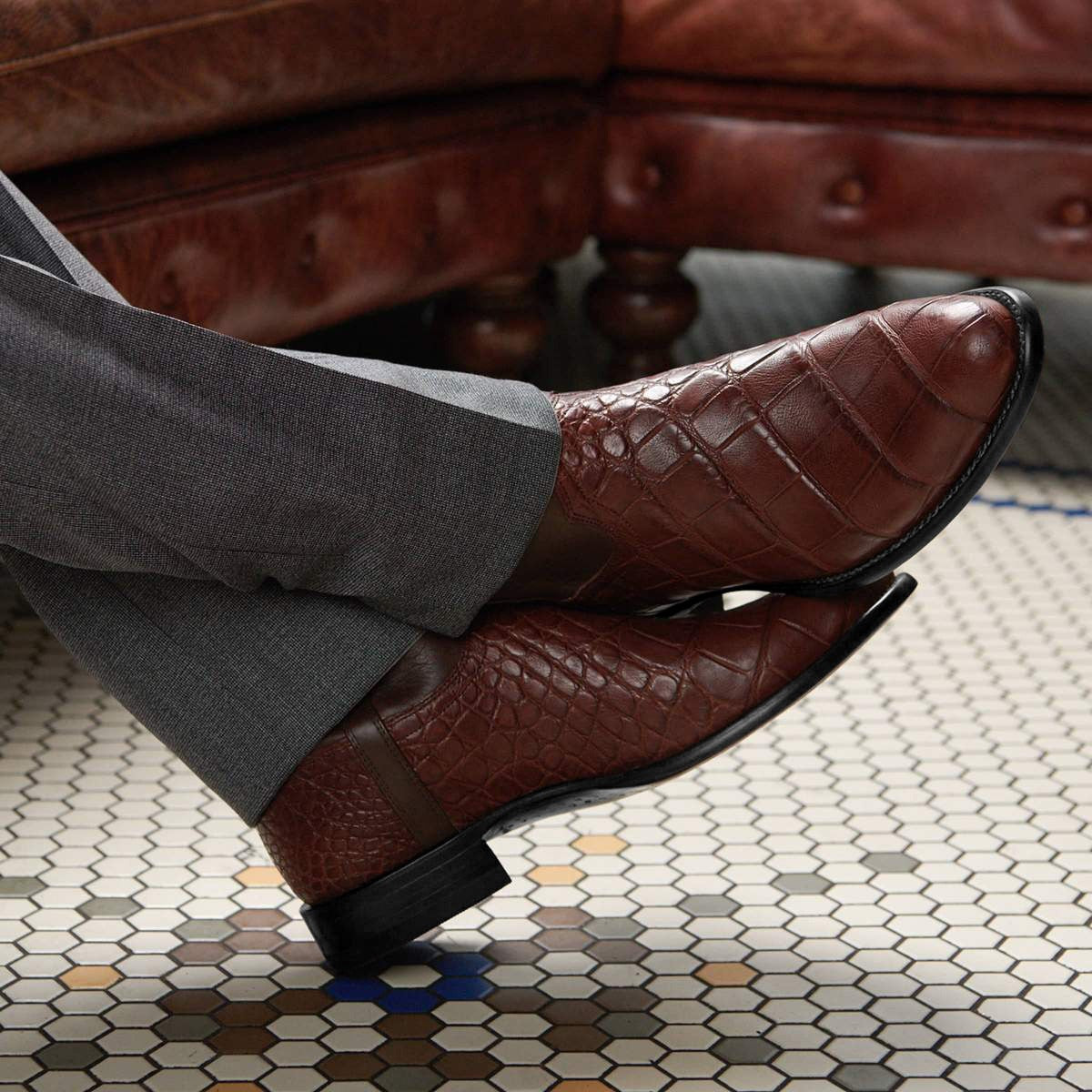 European and American Retro Men's Long Boots With Crocodile Pattern