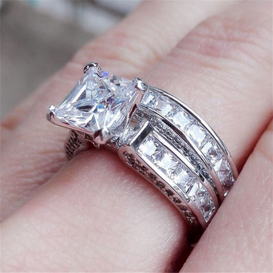 Silver Color Princess Cut CZ Anniversary Promise Wedding Engagement Ring Sets - Hillery's Products & Services