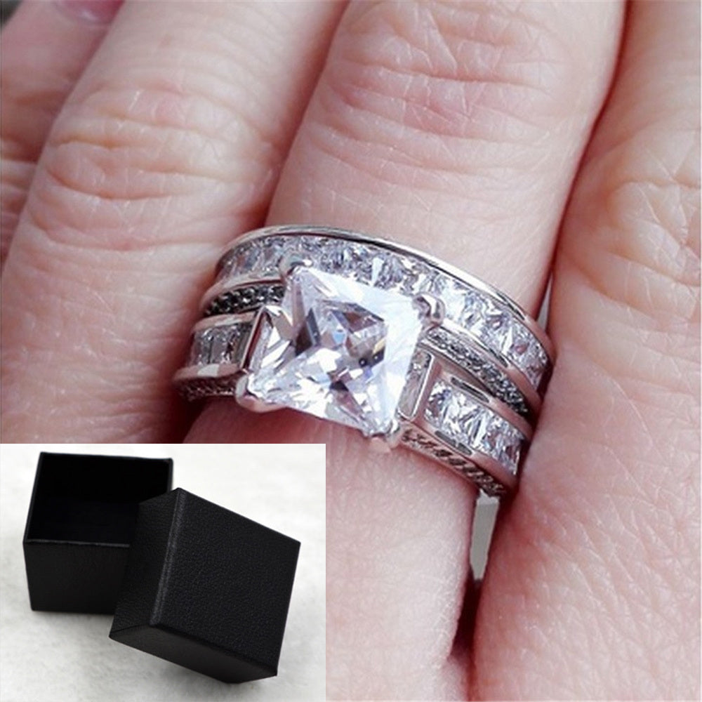 Silver Color Princess Cut CZ Anniversary Promise Wedding Engagement Ring Sets - Hillery's Products & Services