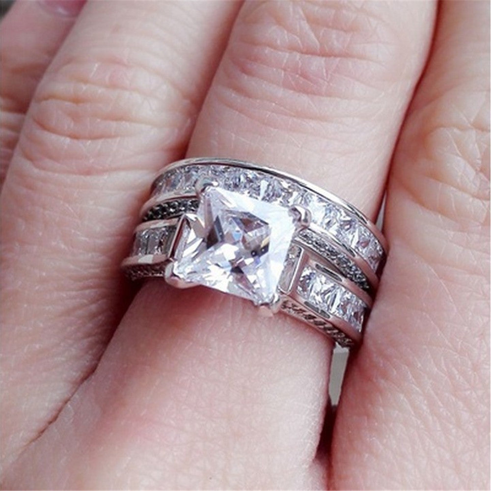 Silver Color Princess Cut CZ Anniversary Promise Wedding Engagement Ring Sets - Hillery's Products & Services