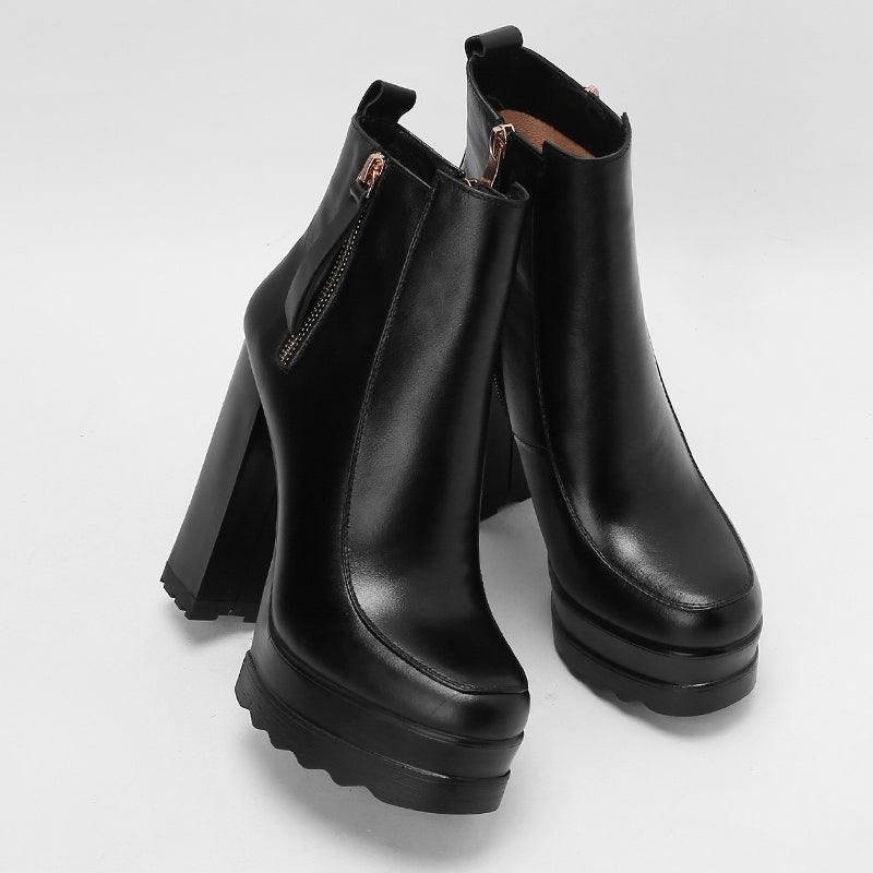 Autumn And Winter High Heels Thick Heel New Women's Boots Thick-Soled Waterproof Platform Short Boots Beige Bare Boots 13cm