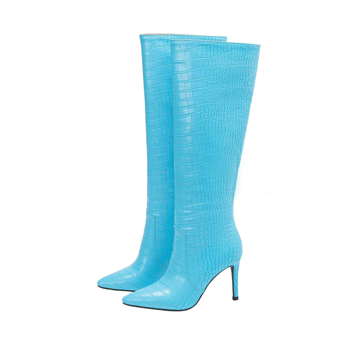 New Women Pointed Toe Crocodile Pattern Knee Thigh Boots Stilettos High Heel