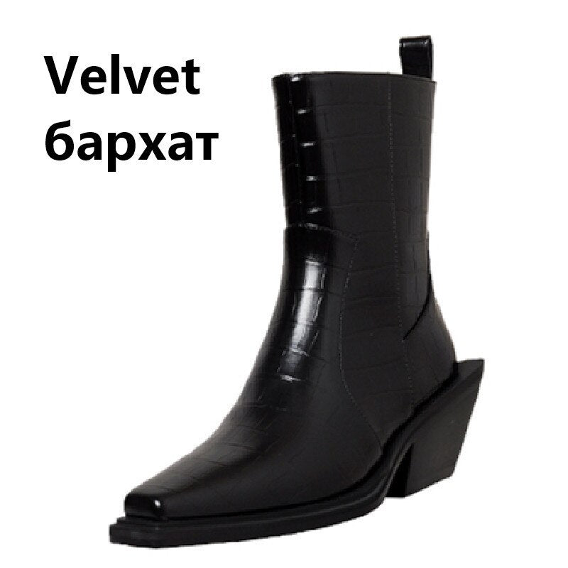 Cool Fashion Women Ankle Boots Square Toe Thick