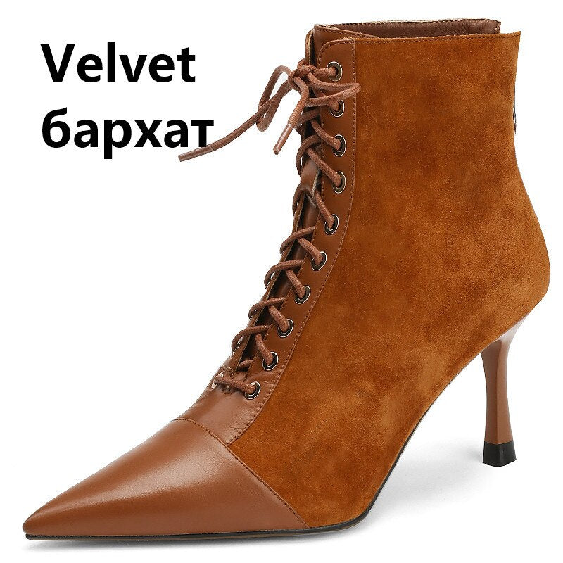 Mature Elegant Women Ankle Boots Pointed Toe