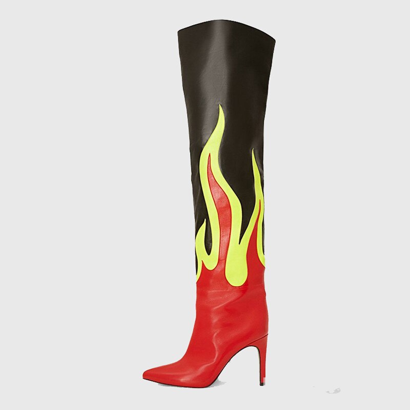 Women Over The Knee High Boots Pointed Toe Stilettos Heels Back Zipper Big Circumference Thigh High Boots