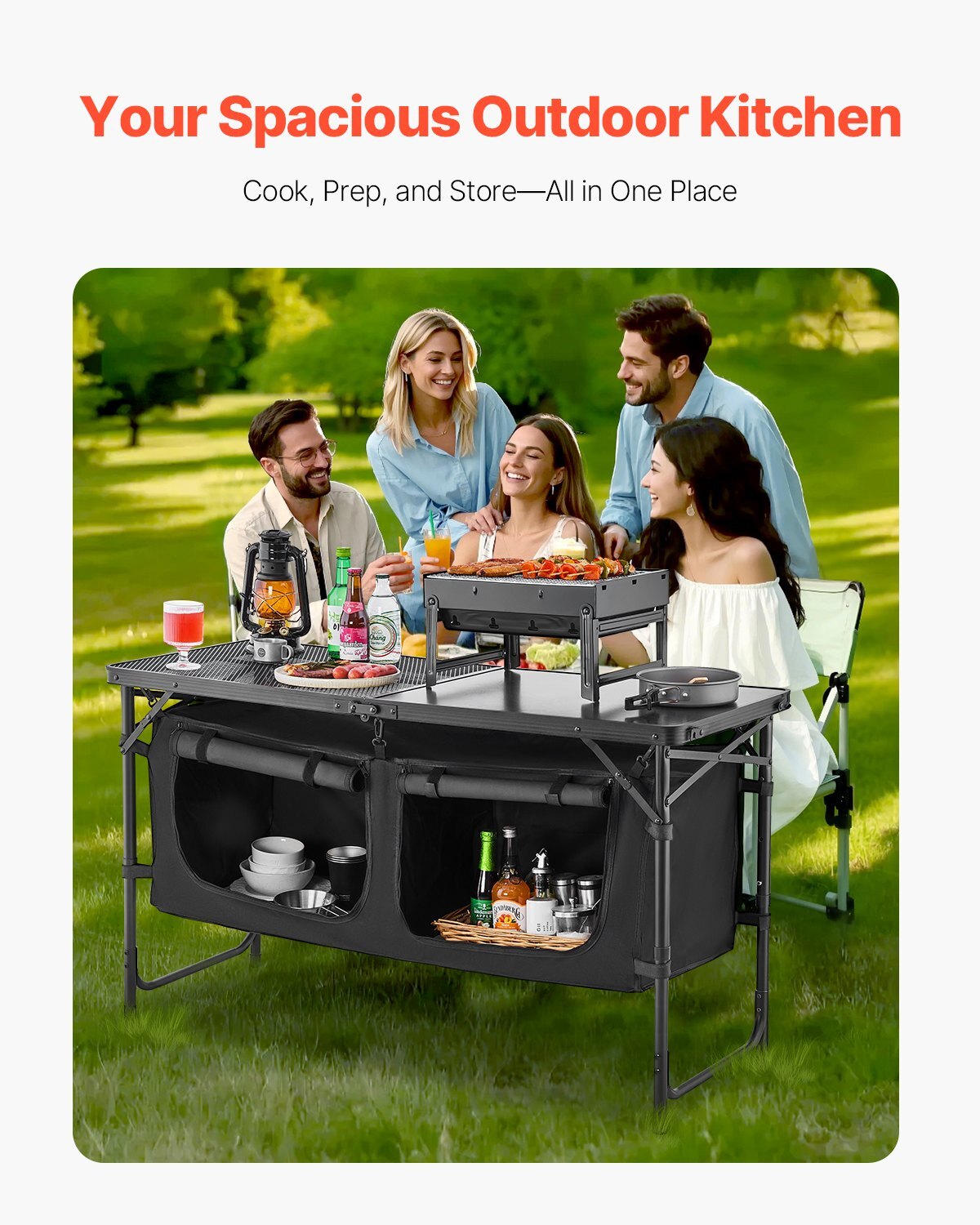 Camping Kitchen Table, Folding Outdoor Cooking