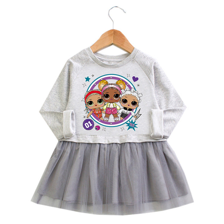 Cartoon Surprise Doll Cotton Mesh Skirt for Children