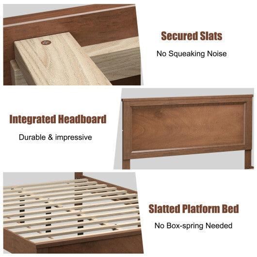 Queen Size Bed Frame Platform Slat High Headboard Bedroom with Rubber Wood Leg