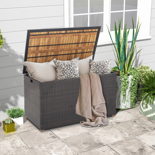 134 Gallon Rattan Storage Box with Zippered Liner and Solid Acacia Wood Top - Hillery's Products & Services