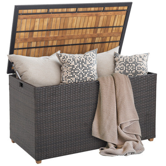134 Gallon Rattan Storage Box with Zippered Liner and Solid Acacia Wood Top - Hillery's Products & Services