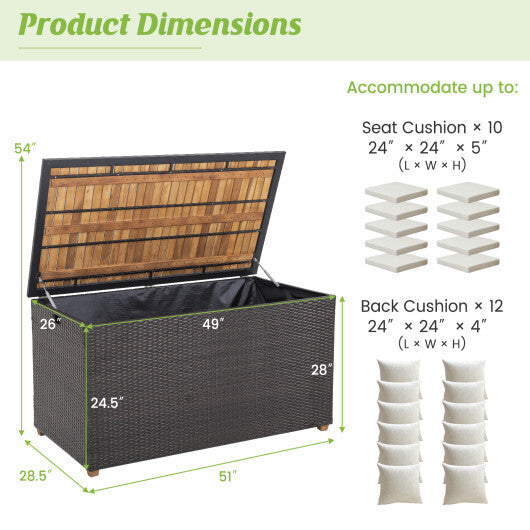 134 Gallon Rattan Storage Box with Zippered Liner and Solid Acacia Wood Top - Hillery's Products & Services