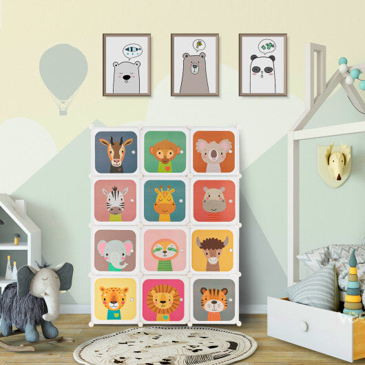 12 Cube Kids Wardrobe Closet with Hanging Section and Doors-Green - Hillery's Products & Services