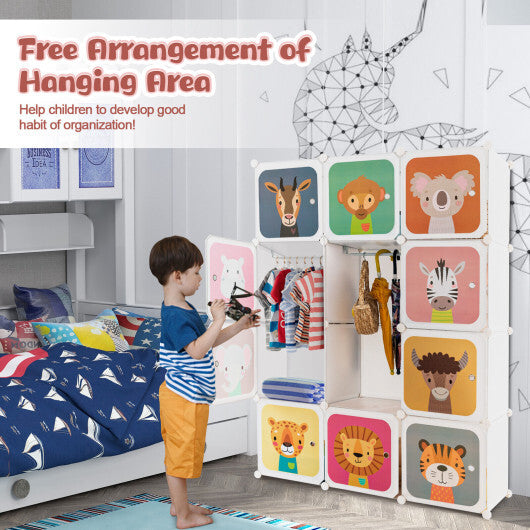 12 Cube Kids Wardrobe Closet with Hanging Section and Doors-Green - Hillery's Products & Services