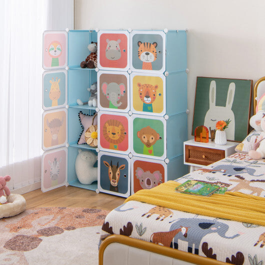 12 Cube Kids Wardrobe Closet with Hanging Section and Doors-Green - Hillery's Products & Services