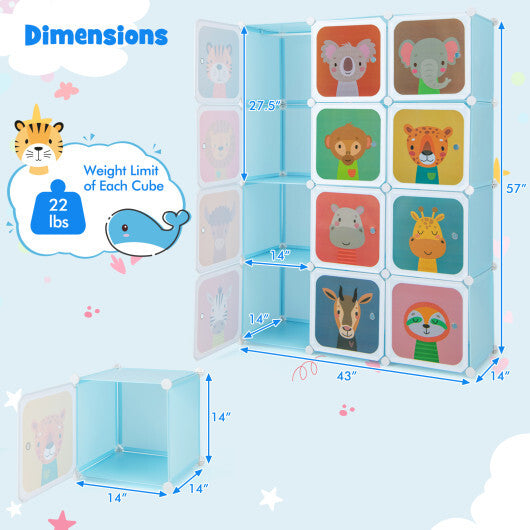 12 Cube Kids Wardrobe Closet with Hanging Section and Doors-Green - Hillery's Products & Services