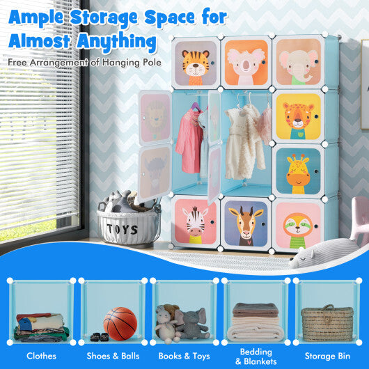 12 Cube Kids Wardrobe Closet with Hanging Section and Doors-Green - Hillery's Products & Services