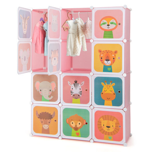 12 Cube Kids Wardrobe Closet with Hanging Section and Doors-Green - Hillery's Products & Services