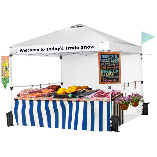 10 x 10 Feet Foldable Commercial Pop-up Canopy with Roller Bag and Banner Strip-Pink - Hillery's Products & Services