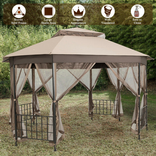 10'x 12' Octagonal Patio Gazebo-Brown - Hillery's Products & Services