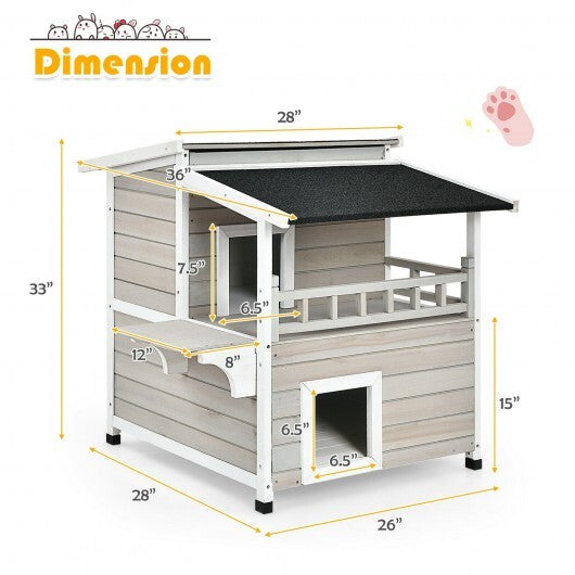 2-Story Wooden Patio Luxurious Cat Shelter House Condo with Large Balcony - Hillery's Products & Services