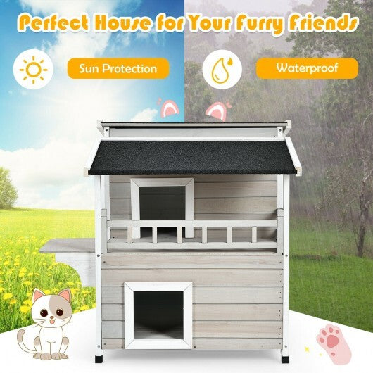 2-Story Wooden Patio Luxurious Cat Shelter House Condo with Large Balcony - Hillery's Products & Services