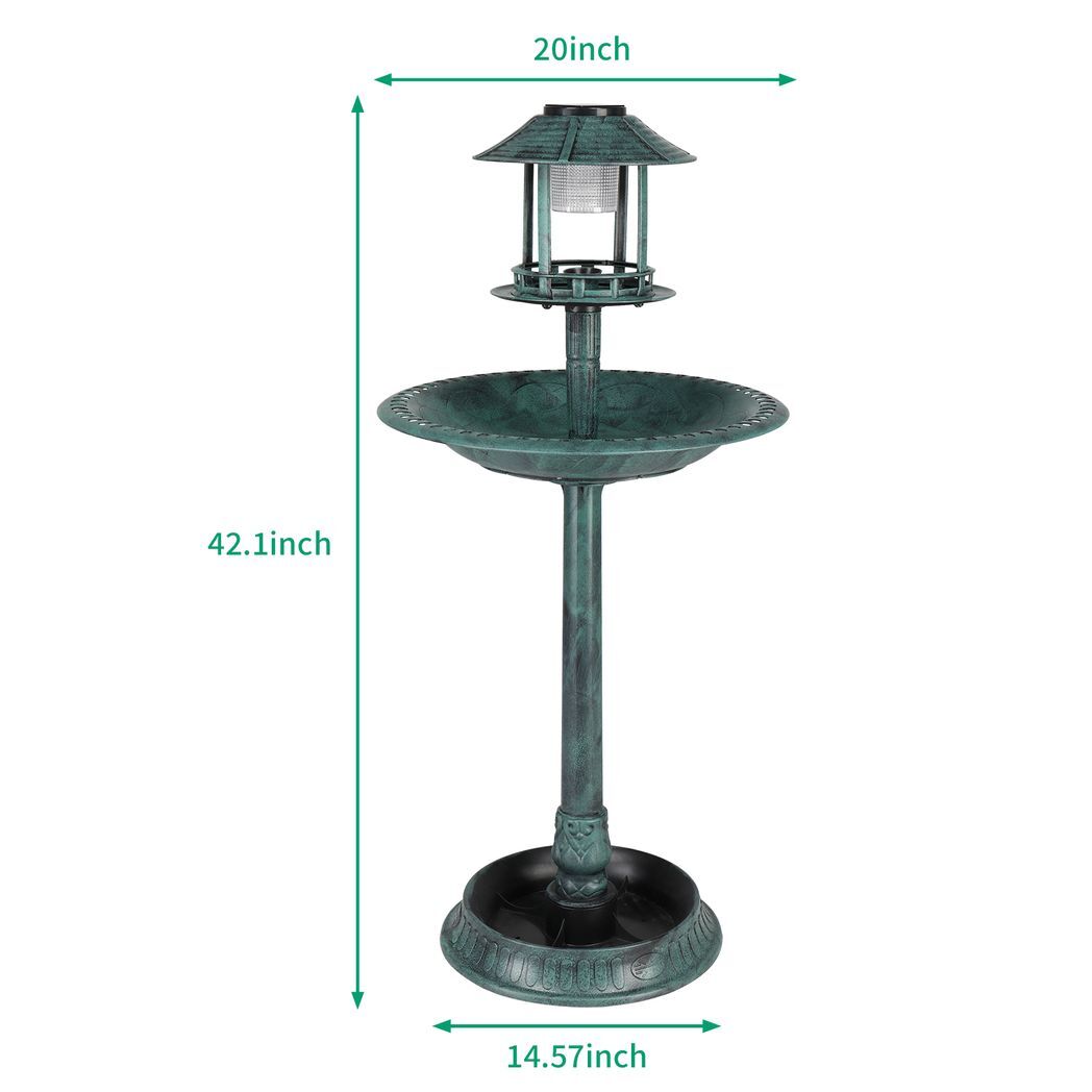 51*51*106cm Plastic Round Birdbath with Solar Ligh Dark Green - Hillery's Products & Services