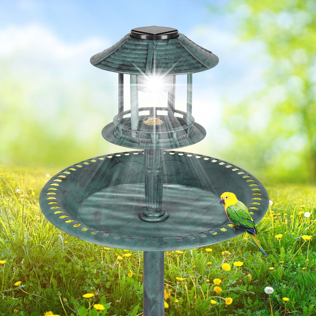 51*51*106cm Plastic Round Birdbath with Solar Ligh Dark Green - Hillery's Products & Services