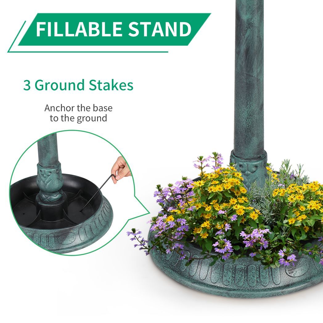 51*51*106cm Plastic Round Birdbath with Solar Ligh Dark Green - Hillery's Products & Services