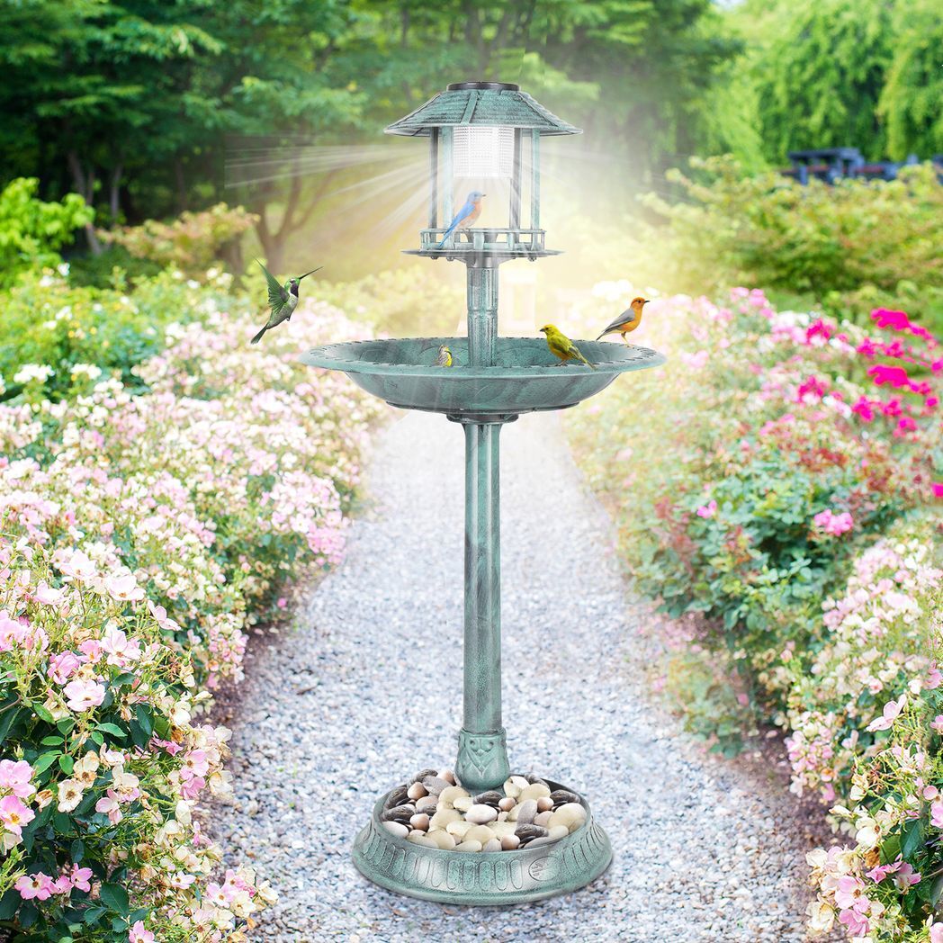 51*51*106cm Plastic Round Birdbath with Solar Ligh Dark Green - Hillery's Products & Services