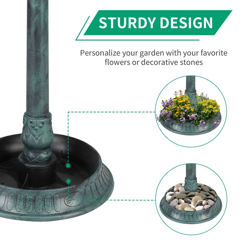51*51*106cm Plastic Round Birdbath with Solar Ligh Dark Green - Hillery's Products & Services
