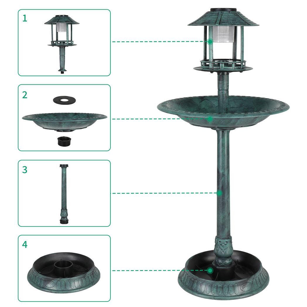 51*51*106cm Plastic Round Birdbath with Solar Ligh Dark Green - Hillery's Products & Services