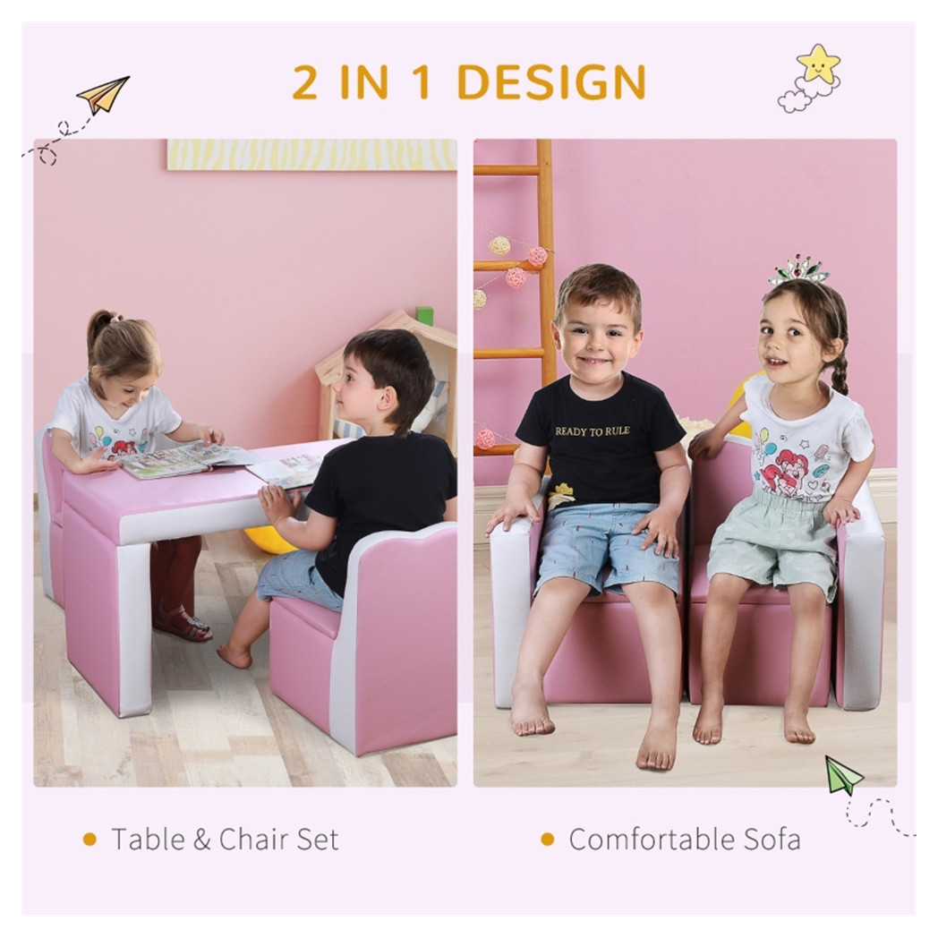 Kids 2-in-1 Sofa Sets-Pink