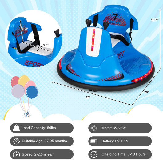 12V Kids Ride On Bumper Car with Remote Control Lights and Music-Blue - Hillery's Products & Services