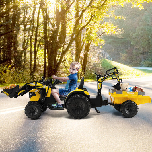 12V 3 in 1 Kids Ride On Excavator with Shovel Bucket and Music-Green - Hillery's Products & Services