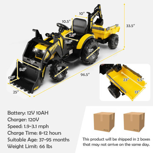 12V 3 in 1 Kids Ride On Excavator with Shovel Bucket and Music-Green - Hillery's Products & Services