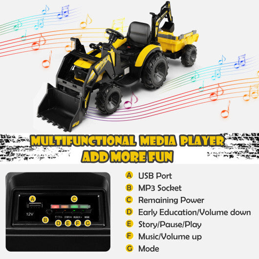 12V 3 in 1 Kids Ride On Excavator with Shovel Bucket and Music-Green - Hillery's Products & Services