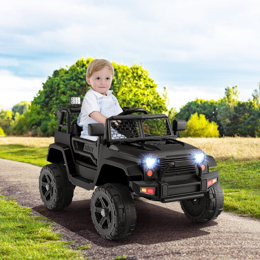 12V Kids Ride On Truck with Remote Control and Headlights-Black - Hillery's Products & Services