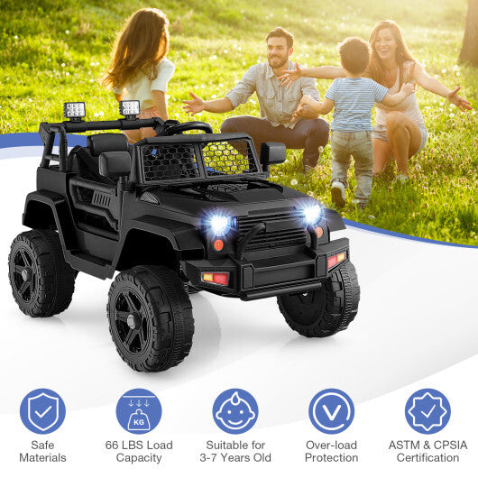 12V Kids Ride On Truck with Remote Control and Headlights-Black - Hillery's Products & Services