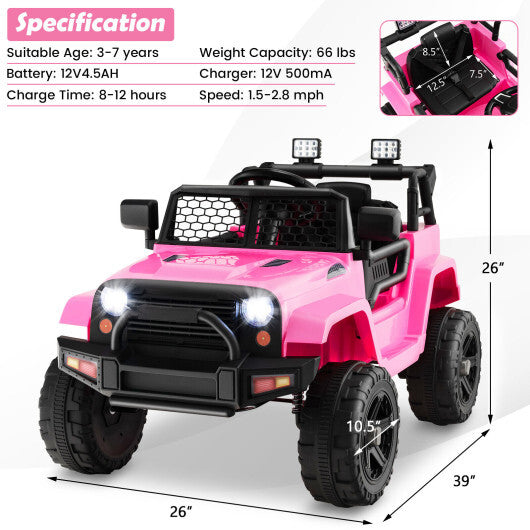12V Kids Ride On Truck with Remote Control and Headlights-Black - Hillery's Products & Services