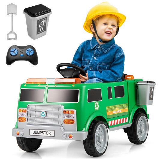 12V Battery Powered Electric Vehicle with Remote Control and Trash Bin-Green - Hillery's Products & Services