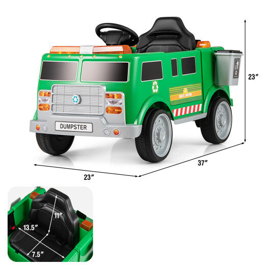 12V Battery Powered Electric Vehicle with Remote Control and Trash Bin-Green - Hillery's Products & Services
