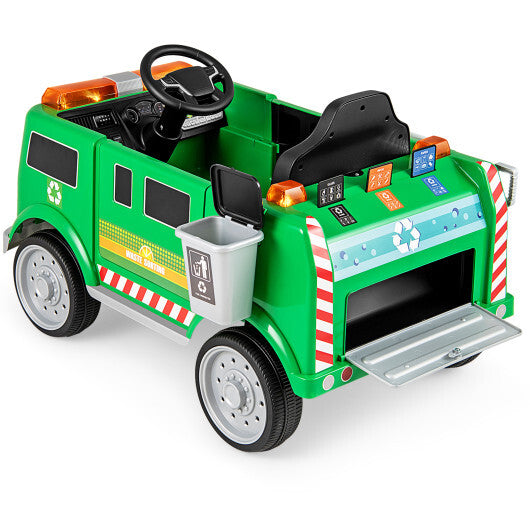 12V Battery Powered Electric Vehicle with Remote Control and Trash Bin-Green - Hillery's Products & Services