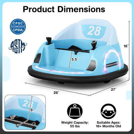 12V 360 Ride on Bumper Car for Toddlers with Remote Control-Light Blue - Hillery's Products & Services
