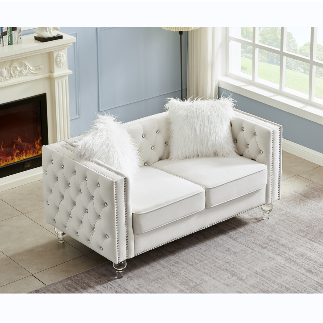 Beige, 2+3 Seat Sofa Set, Velvet Crystal Buckle Upholstery Sofa