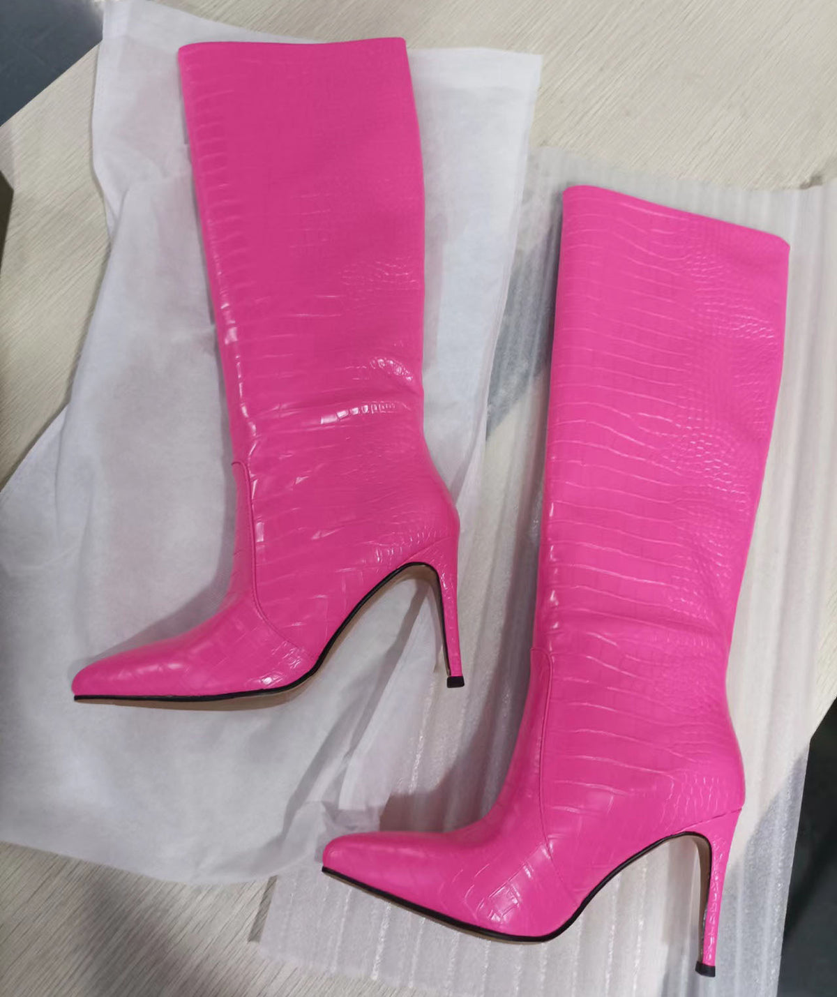 New Women Pointed Toe Crocodile Pattern Knee Thigh Boots Stilettos High Heel