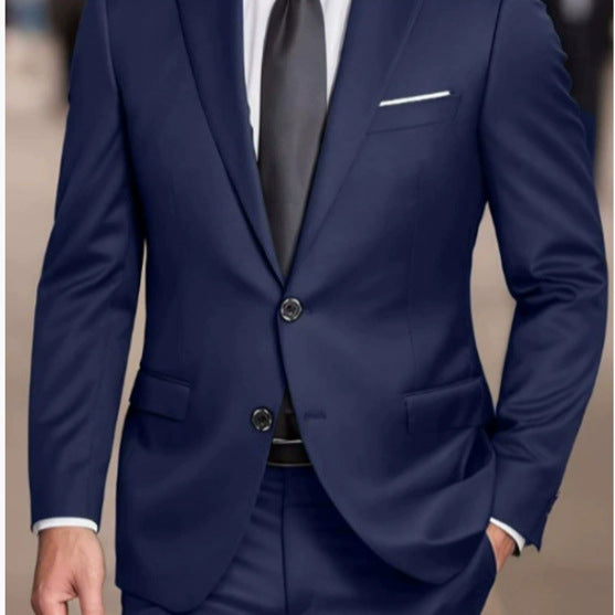 Formal Men's Suit Two-Piece Set with Double Buttons, Slim Fit, Solid Color, Wedding Tuxedo Jacket