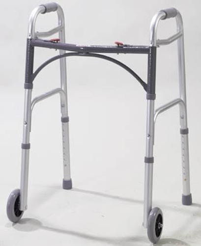 Walker Folding 2-Button Adult Alum w/5  Wheels  (Drive) - Hillery's Products & Services
