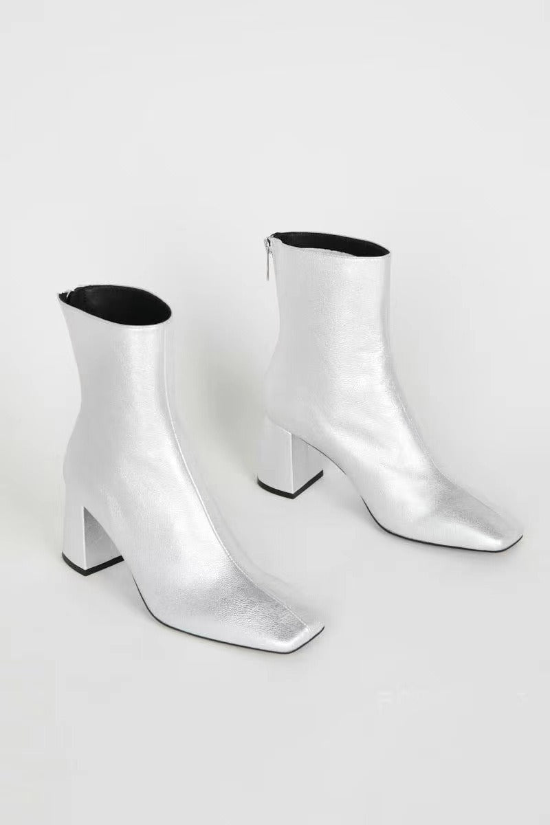 Elegant Women Real Leather High Heeled Ankle Boots Soft Leather Gold Silver Party Dancing Boots Female Shoes Woman